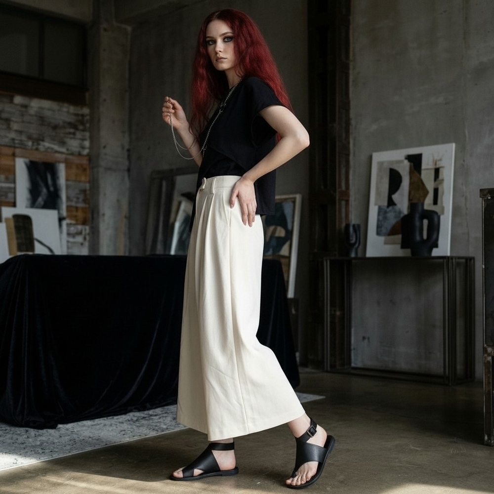 Maeve Anthropologie The Avery Pleated Wide Leg Crop Pants Cream 2 - Picture 2 of 16